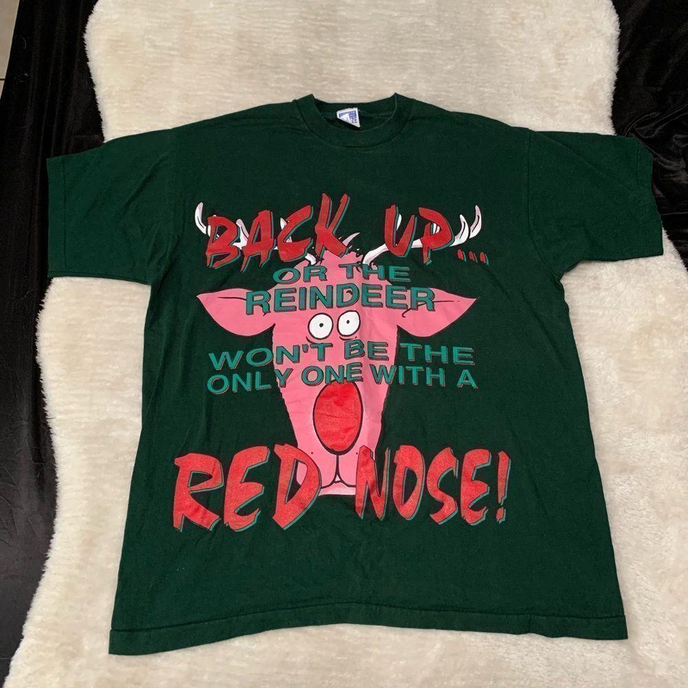 Vintage Freeze Green T Shirt - Back off Reindeer Rudolph Red Nose‎ Single Stitch